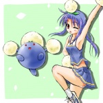 1:1 alternate_species blue_hair bottomwear clothed clothing cosplay costume duo elemental_creature female flora_fauna fully_clothed generation_2_pokemon hair human humanized jumpluff long_hair low_res mammal nintendo plant pokemon pokemon_(species) pokemon_costume ranphafranboise skirt