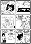 archsecretary base_three_layout black_hair border breasts canid canine canis cho_second clothing comic domestic_dog duo english_text eyewear female glasses grid_layout hair hi_res human humanoid mammal monochrome profanity six_frame_grid six_frame_image text the_suicider_rat three_row_layout topwear white_border white_clothing white_hair white_topwear