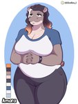 3:4 absurd_res amara_hippo anthro big_breasts bottomwear breasts clothed clothing common_hippopotamus digital_media_(artwork) female hi_res hippopotamid lallamitan_t mammal overweight overweight_anthro overweight_female pants shirt smile solo topwear