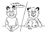 Rating: q
ID: 4225768
Date: 2023-08-10 20:57:39 -0400
Status: active
Score: 30
american_opossum anonymous_artist anthro areola big_breasts breast_drop breasts clothed clothing clothing_lift digital_media_(artwork) fair_argument_(meme) female front_view fur hammerspace hidden_buxom looking_at_viewer mammal marsupial meme nipples shirt shirt_lift smile smug_face solo topwear white_body white_fur post #4225768