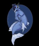 aberration_(dredge) ambiguous_gender blue_body blue_hair claws dredge_(game) fin gills hair humanoid legless mackerel marine merfolk puppetmaster13uwu red_eyes scales sharp_teeth solo split_form teeth