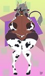 2024 absurd_res animal_print anthro areola armwear bell bell_collar big_breasts biped black_collar bovid bovine breasts brown_areola cattle clothing collar cow_print cow_print_elbow_gloves cow_print_thigh_highs elbow_gloves eye_through_hair female gloves green_eyes grey_hair hair handwear hi_res horn huge_breasts knock-kneed legwear looking_at_breasts looking_at_own_breasts looking_at_self mammal nipple_outline print_armwear print_clothing print_elbow_gloves print_gloves print_handwear print_legwear print_thigh_highs solii_(gizmo1205) solo squish tail tail_tuft thick_thighs thigh_highs thigh_squish translucent translucent_hair tuft vant_talon year