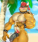 2020 5_fingers absurd_res accessory anthro balls big_muscles big_pecs blurred_background blush bowser bracelet cock_ring collar crotch_tuft fingers foreskin genitals hair hi_res humanoid_genitalia humanoid_hands humanoid_penis jewelry koopa male mario_bros mrsleepyskull muscular muscular_anthro muscular_arms muscular_male nintendo outside palm_tree pecs penis penis_accessory penis_jewelry plant red_hair scalie shell solo spiked_bracelet spiked_cock_ring spiked_collar spiked_shell spikes spikes_(anatomy) tree tuft vein veiny_penis