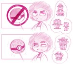 clothed clothing dialogue english_text hair hi_res human looking_at_viewer male mammal nintendo not_furry pokeball pokemon profanity pupils saltyxodium solo speech_bubble text topwear xodium_(saltyxodium)