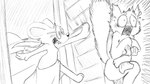 16:9 animal_crossing anthro bath_towel big_ears biped blush breasts clothed clothing dialogue_in_description digital_drawing_(artwork) digital_media_(artwork) dragonweirdo duo eyewear female fur glasses greyscale hi_res male mammal marshal_(animal_crossing) monochrome mouse murid murine nintendo open_mouth petri_(animal_crossing) rodent sciurid shocked tail topless towel towel_only tree_squirrel widescreen