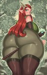 absurd_res big_breasts big_butt breasts butt camel_toe clothed clothing critical_role dungeons_and_dragons elf female fully_clothed green_eyes hair hasbro hi_res howardk1999 huge_breasts huge_butt huge_hips huge_thighs humanoid humanoid_pointy_ears keyleth legwear long_hair looking_at_viewer looking_back low-angle_view pointy_ears red_hair solo staff thick_thighs thigh_highs wide_hips wizards_of_the_coast