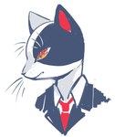 2019 ambiguous_gender anthro black_nose clothed clothing digital_media_(artwork) domestic_cat felid feline felis flavia-elric hi_res mammal mouth_closed necktie orange_eyes pupils red_necktie simple_background slit_pupils solo suit whiskers white_background white_body white_pupils white_sclera