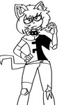 2024 anthro bottomwear clothed clothing collar digital_media_(artwork) domestic_cat fangs felid feline felis front_view fur furu_(furu_flami) furu_flami hair half-closed_eyes hand_on_hip hand_on_own_hip male mammal monochrome narrowed_eyes pants pose sharp_teeth shirt simple_background sketch sleeveless_shirt solo spiked_collar spikes standing t-shirt tail teeth topwear torn_bottomwear torn_clothing torn_pants white_background