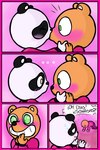 2023 aivae_27 anthro base_three_layout bear black_body black_nose blockage_(layout) blush comic detailed_background dialogue duo eyes_closed four_frame_image giant_panda green_eyes hi_res horizontal_blockage inside kissing mammal pandi_(unicorn_wars) sonrisas_(unicorn_wars) spanish_text text three_row_layout translated unicorn_wars white_body