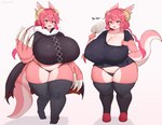 2024 anthro big_breasts biped breasts clothed clothing digital_media_(artwork) dragon female hair hi_res huge_breasts ilulu kakuteki11029 legwear miss_kobayashi's_dragon_maid mythological_creature mythological_scalie mythology panties pink_hair scalie shirt simple_background thick_thighs thigh_highs topwear underwear white_background