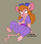 barefoot blonde_hair blue_eyes bodily_fluids chip_'n_dale_rescue_rangers clothing disney fabian_zibb_(artist) feet female gadget_hackwrench hair jumpsuit mammal mouse murid murine rodent sweat