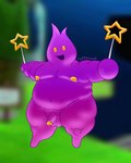 4:5 balls belly comet_tico_(super_mario_galaxy) foreskin genitals hi_res holding_object humanoid luma male mario_bros multicolored_body navel nintendo nipples not_furry overweight overweight_male penis pink_body purple_body ruffonaut solo space super_mario_galaxy thick_thighs wand wide_hips yellow_eyes