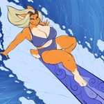 2023 3_toes 5_fingers abs anthro bent_legs big_breasts bikini blonde_hair blue_bikini blue_clothing blue_eyes blue_swimwear breasts brown_ear_tips brown_hair cleavage clothed clothed_anthro clothed_female clothing colored digital_drawing_(artwork) digital_media_(artwork) dipstick_ears ear_markings eyelashes eyelashes_through_hair feet female female_anthro fingers fur gin-blade hair hi_res lagomorph leporid mammal marigold_eastwood multicolored_body multicolored_ears multicolored_fur muscular muscular_anthro muscular_female on_surfboard one_eye_closed orange_body orange_fur orange_tail outside pupils rabbit scut_tail shaded short_tail smile solo surfboard surfing swimwear tail tan_body tan_fur tan_inner_ear tan_tail thick_thighs thin_eyebrows toes translucent translucent_hair two-piece_swimsuit two_tone_body two_tone_fur two_tone_tail water wave white_pupils