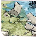 1:1 2018 black_outline boulder day detailed_background falseknees nature outline outside painting_(artwork) river rock stick traditional_media_(artwork) water watercolor_(artwork) zero_pictured