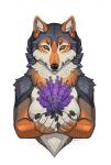 2020 anthro black_body black_fur black_nose breasts canid canine canis digital_media_(artwork) female flower fur katie_hofgard lavender_(flower) looking_at_viewer mammal orange_eyes plant solo whiskers wolf