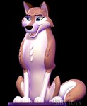 3d_(artwork) 3d_print aleu_(balto) balto_(series) blue_eyes brown_body canid canine digital_media_(artwork) female feral hi_res lowered_tail mammal open_mouth sillytoys sitting smile solo universal_studios white_body