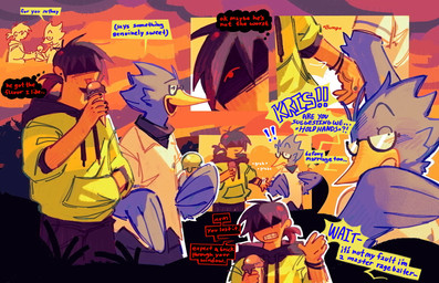 Rating: s
ID: 5636936
Date: 2025-06-12 03:42:26 -0400
Status: active
Score: 52
anthro avian beak berdly bird blue_body blue_feathers blush brown_hair clothing dating deltarune duo english_text eyewear feathers food glasses hair hi_res hoodie human humor ice_cream_cone kris_(deltarune) male mammal nerd text time_woods topwear undertale_(series) post #5636936