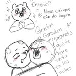 1:1 2023 achuchones_(unicorn_wars) anthro bear biped blush bodily_fluids comic crying dialogue duo eyes_closed gordi_(unicorn_wars) hi_res hug mammal nekovid sketch spanish_text tears tears_of_joy text translated unicorn_wars