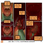 2017 aamon_(james_howard) anthro bat blush comic demon dialogue digital_media_(artwork) dino_devil dinosaur duo english_text fantasizing hi_res horn imp internal james_howard male mammal patreon patreon_logo prehistoric_species reptile scalie smile solo_focus teeth text tina_(james_howard) tongue url vore website_logo