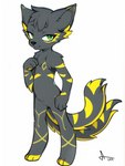 2_tails 3:4 anthro character_code domestic_cat felid feline felis fur garcode green_eyes grey_body male mammal multi_tail solo tail yellow_body yellow_fur