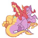 1:1 2017 aisha_(neopets) ambiguous_gender anthro bitelava duo featureless_crotch female fur lying neopet_(species) neopets null on_back on_bottom on_top overweight purple_body red_body red_fur reverse_cowgirl_position sex skeith split_neopet tailbutt wide_crotch yellow_body yellow_fur zafara_(neopets)