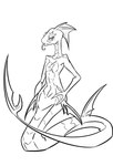 absurd_res anthro apode chest_scar deity draconcopode female fin flat_chested forked_tongue gaiusverse hand_on_hip head_fin hi_res legless long_tail looking_at_viewer monochrome naga nude nude_anthro nude_female pupils reptile scales scalie scar serpentine simple_background slim slit_pupils snake snoutless solo syl_(snoutless) tail tail_fin tongue tongue_out white_background wide_hips