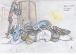 2016 absurd_res ak_platform ankles_tied anthro arms_tied assault_rifle bdsm bed big_breasts black_hair blue_body blue_eyes blue_scales bondage bound breasts claws cleavage closet cloth_gag clothed clothing colored_pencil_(artwork) dialogue digitigrade dragon drum_magazine ear_piercing ear_ring english_text female frill_(anatomy) frown fully_bound furniture gag gagged gun hair hands_behind_back hi_res horn improvised_gag inside legs_tied light_bulb light_machine_gun long_tail lying maid_uniform mythological_creature mythological_scalie mythology on_bed on_side otm_gag piercing pillow pupils ranged_weapon restraints rifle ring_piercing rope rope_bondage rpk scales scalie short_hair slit_pupils snout solo speech_bubble spiritalpha stuff_gag tail tail_tied text traditional_media_(artwork) uniform weapon window yellow_body yellow_scales