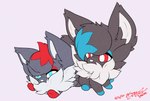 dawn_(gingy_k_fox) duo dusk_(gingy_k_fox) fan_character feral freckles fur generation_5_pokemon gingy_k_fox lying nintendo pokemon pokemon_(species) shiny_pokemon sibling_(lore) sitting twins_(lore) white_body white_fur zorua