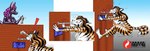 2003 anthro barefoot big_breasts breasts comic digital_media_(artwork) drinking duo english_text feet felid female fur fuusenroba hair hi_res inflation kangaroo macropod mammal marsupial nipples nude outside pantherine simple_background solo_focus stuck text tiger toes umi_(big_horse) water