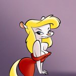 animaniacs anthro big_breasts big_butt blonde_hair breasts butt cleavage clothed clothing dress female hair hi_res long_hair looking_at_viewer mammal minerva_mink mink mustelid musteline no_bra red_clothing red_dress solo stanmort thick_thighs true_musteline warner_brothers wide_hips