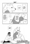 anthro canid canine canis comic dialogue duo english_text female fur greyscale hair hi_res human kemono lila_(kashiwagi_aki) male mammal monochrome short_hair text translated wolf yakantuzura young zinovy