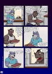 anthro blaug_(vju79) blue_clothing blue_eyes blue_shirt blue_topwear brown_body brown_scales canid canine canis chef_hat clothing comic container counter crossbar_emanata dialogue dragon duo emanata english_text eyes_closed food fur gervic_(vju79) grey_body grey_fur hat headgear headwear hi_res holding_object horn looking_through looking_through_window male mammal musclegut muscular mythological_creature mythological_scalie mythology name_drop name_in_dialogue offering_food open_mouth scales scalie serious shirt simple_eyes skeptical smile snorting species_in_dialogue speech_bubble tank_top text thank_you thanking topwear tusks vju79 wingless_dragon wolf