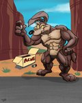 2022 3_toes 4_fingers abs abstract_background absurd_res anthro arm_tuft belly biceps big_arms big_hands big_legs big_pecs biped black_eyes black_nose blue_sky box brown_body brown_fur calf_tuft canid canine canis canyon cardboard cardboard_box claws cloud cloudy_sky colored confusion container countershade_torso countershading coyote dated desert detailed digital_drawing_(artwork) digital_media_(artwork) digital_painting_(artwork) drugs ears_front eyebrows featureless_crotch feet finger_claws fingers fist_on_own_hip fur glare glaring growth growth_pills hi_res holding_pill_bottle humanoid_hands humanoid_heel leg_muscles leg_tuft logo looney_tunes male mammal moobs multicolored_body multicolored_fur muscle_growth muscular muscular_anthro muscular_arms muscular_legs muscular_male navel nude open_box outside packing_peanuts paws pecs pill_bottle pills pinup plantigrade pose raised_eyebrow redraw rib_lines ribs road shaded shadow shoulder_tuft signature sketch sky solo standing stevethedragon suspicious tan_belly tan_body tan_eyebrows tan_fur thick_arms thick_calves thick_thighs toe_claws toes tuft two_tone_body two_tone_fur vein veiny_muscles warner_brothers wile_e._coyote yellow_sclera