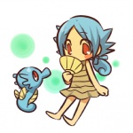 1:1 alternate_species blue_hair clothing cosplay dress duo female feral generation_1_pokemon hair hitec horsea human humanized mammal nintendo pokemon pokemon_(species) red_eyes short_hair