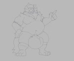 animated anthro balls_expansion balls_outline big_bulge black_and_grey body_hair bulge canid canine canis chest_hair clothing detailed_bulge elaz english_text expansion facial_hair fangs genital_expansion genital_outline greyscale growth heavy_balls horn huge_bulge legwear legwear_only low_contrast male male_anthro mammal markings monochrome nipples no_sound onomatopoeia overweight overweight_anthro overweight_male pubes robustidol solo sound_effects teeth text webm wolf