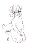 2020 2:3 anthro black_nose blush breasts canid canine canis clasped_hands domestic_dog duochrome eyewear female floppy_ears glasses hands_on_legs hi_res kemono kneeling looking_at_viewer mammal navel nipples nude shoulder_length_hair sitting sketch slightly_chubby solo tinted tuft yanamosuda