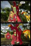 2017 2:3 3d_(artwork) anal anthro big_macintosh_(mlp) clenched_teeth comic dialogue digital_media_(artwork) dragon earth_pony english_text equid equine erection forest friendship_is_magic garble_(mlp) genitals group hasbro hi_res horse jamari male male/male mammal membrane_(anatomy) membranous_wings my_little_pony mythological_creature mythological_scalie mythology penetration penis plant pony scalie sex sunburst_(mlp) tail teeth text tree wings