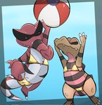 Rating: q
ID: 4154421
Date: 2023-07-06 16:33:03 -0400
Status: active
Score: 31
2023 anthro ball beach_ball blue_background brown_body camel_toe crocodilian duo facial_markings female flat_chested generation_5_pokemon head_markings hi_res inflatable jumping krokorok krookodile markings mask_(marking) nintendo noodlestoat pokemon pokemon_(species) red_body reptile scalie simple_background sport volleyball post #4154421