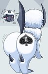 absol alby_(commonbleat) annoyed big_butt blush butt commonbleat female fur generation_3_pokemon horn nintendo pokemon pokemon_(species) quadruped queen_of_spades_symbol raceplay raceplay_tattoo rear_view red_eyes solo spikes tagme white_body white_fur