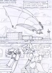 aircraft airport airship anthro asking asking_another asking_for_clarity background_character black_and_white bottomwear building canid canine car chair clothing cloud comic commercial_vehicle crouching curious dasyuromorph dialogue disguise duo english_text eyes_closed eyewear female flight_attendant flight_attendant_uniform fur furniture hair hat headgear headwear inside_vehicle jacket kitfox-crimson long_hair mammal marsupial monochrome mountain open_mouth question recently_extinct_species rumour_(kitfox-krimson) seat sketch skirt sky smile speech_bubble stolen_generation street sunglasses text thylacine topwear tower vehicle window yes-no_question