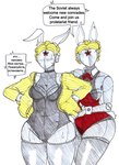 2023 android anonhistory atomic_heart bodily_fluids breast_out breasts bunny_costume clothed clothing costume cropped_jacket duo embarrassed exposed_breasts fake_ears fake_rabbit_ears featureless_face female graphite_(artwork) hi_res highleg humanoid jacket left_(atomic_heart) leotard machine open_clothing open_jacket open_topwear pencil_(artwork) right_(atomic_heart) robot robot_humanoid russian_text scut_tail short_tail sweat tail text topwear traditional_media_(artwork) translated