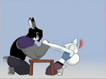 2023 4:3 abs animated anthro arm_wrestling barefoot black_hair bun_bash clenched_teeth clothed clothing defeated duo ears_down ears_up english_text feet furniture gynomorph_(lore) hair hare kneeling lagomorph leporid logo looking_at_another male mammal muscular muscular_anthro muscular_male peculiart pivoted_ears rabbit ruth_(peculiart) short_hair short_playtime sound sound_warning stig_(peculiart) struggling table teeth text topwear webm white_hair