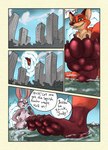 anthro big_breasts breasts canid canine comic crowd dialogue digital_media_(artwork) disney duo duo_focus english_text feet female foot_shot fox fur genitals giga group hi_res holding_building imminent_crush imminent_destruction judy_hopps lagomorph landscape_dwarfing larger_anthro leporid looming macro macro_couple macro_female macro_male male mammal mountain nick_wilde nude portal pubes rabbit red_fox size_difference smaller_anthro somevelvetmorning speech_bubble text true_fox zootopia