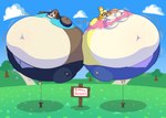 2023 absurd_res animal_crossing anthro belly belly_expansion big_belly big_breasts black_bottomwear black_clothing black_eyebrows black_eyewear black_glasses black_jeans black_pants black_sclera blonde_hair blue_bottomwear blue_clothing blue_jeans blue_pants blue_shirt blue_topwear blush bodily_fluids body_inflation bottomwear bound bra breast_expansion breasts brother_(lore) brother_and_sister_(lore) brown_body brown_ears brown_hair canid canine canis cel_shading clothed clothing cloud colored creaking deep_navel denim denim_bottomwear denim_clothing digby_(animal_crossing) digital_media_(artwork) domestic_dog duo english_text expansion exposed_bra exposed_panties exposed_underwear eyebrows eyewear female floating freckled_belly freckles glasses grass grey_clothing grey_underwear hair hedgehogstew helium_inflation hi_res huge_belly huge_breasts hyper hyper_belly hyper_breasts hyper_inflation immobile inflation isabelle_(animal_crossing) jeans male mammal motion_lines navel nintendo onomatopoeia open_bottomwear open_clothing open_pants panties pants pattern_bottomwear pattern_clothing pattern_panties pattern_underwear pawpads pink_clothing pink_pawpads pink_shirt pink_topwear plant purple_bra purple_clothing purple_panties purple_underwear red_hairband shaded shih_tzu shirt sibling_(lore) sign sister_(lore) sky sound_effects spherical_inflation stake sweat sweatdrop tail tail_tied taped_mouth text topwear toy_dog tree twins_(lore) underwear white_belly white_eyes worried yellow_body yellow_ears yellow_pawpads