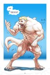 2:3 abs anthro arm_hair awarebear barefoot beard blonde_hair boat body_hair chest_hair circumcised comic curse dialogue dorsal_fin dripping_wet facial_hair feet fin fish genitals growth hair hairy hairy_legs hi_res human_to_anthro humanoid humanoid_genitalia humanoid_penis humanoid_pointy_ears looking_at_hand male marine membrane_(anatomy) muscle_growth muscular muscular_male navel nipples nude onomatopoeia penis pointy_ears pond pubes shark sharp_teeth solo sound_effects species_transformation speech_bubble standing tail tail_fin teeth text transformation transformation_by_wound vehicle verbal_reaction_to_tf water_drop watercraft