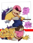 2024 5_fingers absurd_res anthro bald biped bracelet claws clothing colored comic dialogue digital_drawing_(artwork) digital_media_(artwork) duo english_description english_text eyes_closed eyewear fangs fingers footwear gloves handwear hi_res human ionettam jewelry jumping koopa koopaling light lighting male mammal mario mario_bros nintendo pink_tongue reptile roy_koopa scalie shaded shadow shell shoes speech_bubble spiked_bracelet spiked_shell spikes spikes_(anatomy) sunglasses talking_to_another teeth text tongue turtle vein white_claws