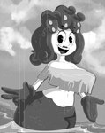 big_breasts breasts cala_maria cephalopod clothing coleoid cuphead_(game) female gloves handwear hi_res humanoid marine merfolk mollusk monochrome octopodiform shirt solo split_form toony_eyes topwear vanillabeangoat