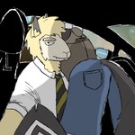 1:1 anthro bovid butt canid canine canis caprine car duo eyebrows fangs he_wants_to_order hi_res hybrid hyena inside_car lammy_(meko) male mammal meko_(artist) meme necktie sheep sheep-wolf teeth thick_eyebrows vehicle wolf