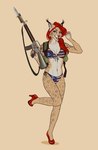 absurd_res american_flag_bikini anthro assault_rifle bikini cadence_ann cinnameana clothing felid feline female flag_bikini footwear gun hair hi_res high_heels holding_object holding_weapon lynx m16 mammal purple_eyes ranged_weapon red_hair rifle shoes solo swimwear two-piece_swimsuit weapon