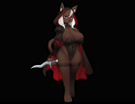 3_toes 4_fingers animated anthro areola areola_slip assassin big_breasts black_clothing black_leotard breasts brown_body brown_fur camel_toe cleavage cloak clothed clothing domestic_cat feet felid feline felis female fingers fur hair hi_res holding_knife holding_object inner_ear_fluff knife legwear leotard looking_at_viewer mammal navel_outline no_sound red_eyes sankakkei short_playtime solo standing tail thigh_highs toes tuft webm white_hair white_sclera zelinda_(sankakkei)